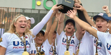 USA Pickleball team with their trophy